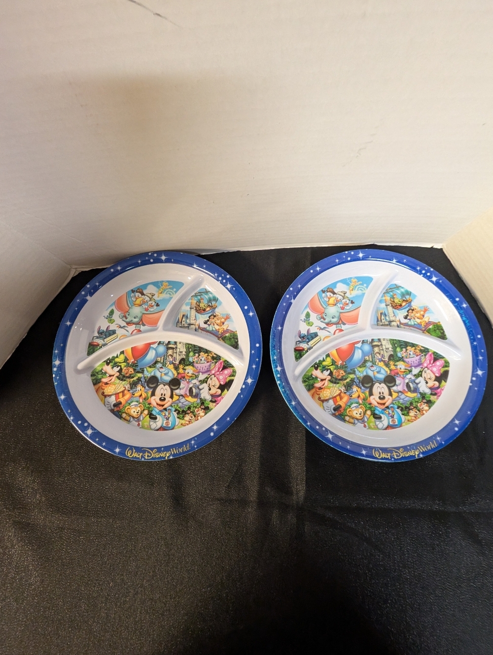 Walt Disney World Parks Souvenir Divided Plate Mickey Dumbo ~ 10" SET LOT OF 2